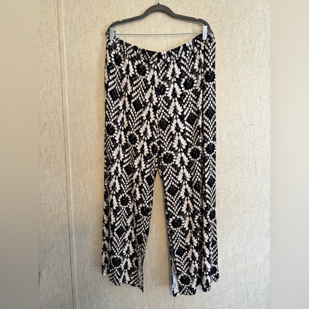 Susan Graver Soleil Knit Regular Printed Wide-Leg Pant XL NWOT